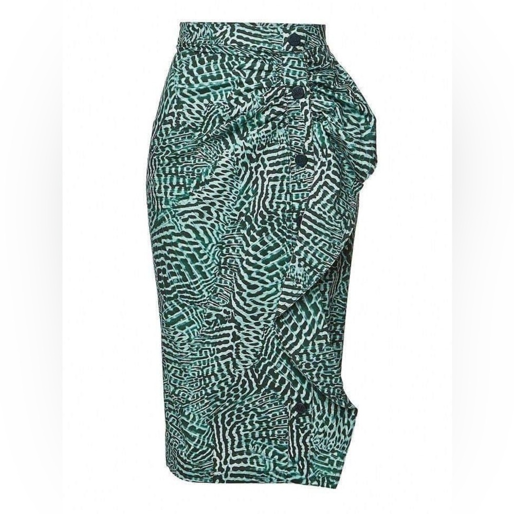 MaxMara $695 Musette Green Ruffle Skirt US Sz 12/IT Sz 48, Made in Italy EUC